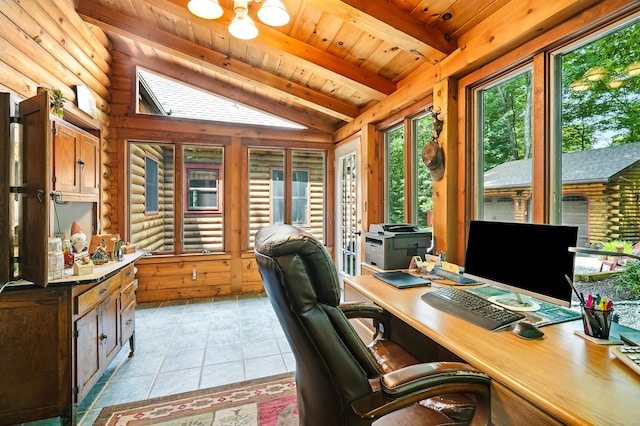 80 Jill Ln, Cheshire, CT 06410 - office space featuring rustic walls, wooden ceiling, and light tile patterned flooring