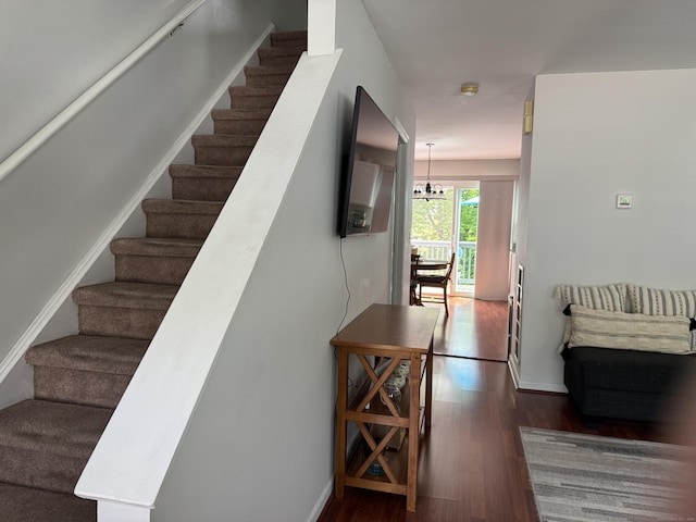 2480 Whitney Ave Unit 2, Hamden, CT 06518 - stairs with wood finished floors and a chandelier