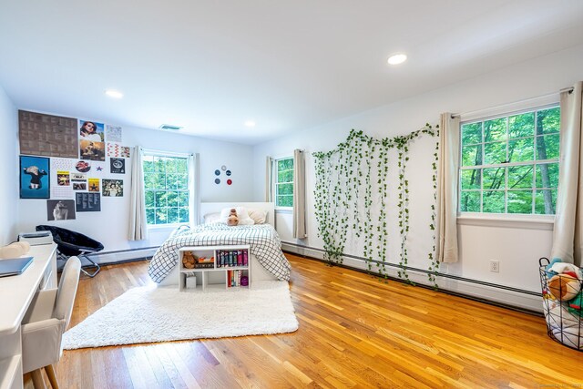 39 Aspen Mill Rd, Ridgefield, CT 06877 - bedroom with baseboard heating, wood finished floors, and recessed lighting