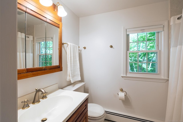 39 Aspen Mill Rd, Ridgefield, CT 06877 - full bath with healthy amount of natural light, a baseboard radiator, vanity, and a shower with shower curtain