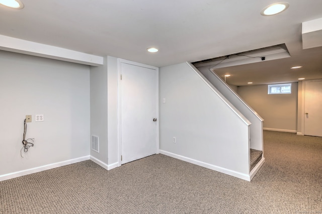 30 Birch St, Stratford, CT 06615 - below grade area featuring carpet flooring, recessed lighting, and stairs