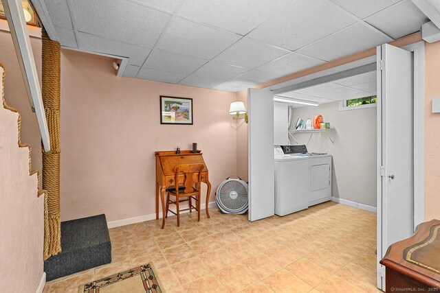 47 Little Bungee Hill Rd, Woodstock, CT 06282 - sitting room featuring a paneled ceiling, separate washer and dryer, and tile patterned flooring