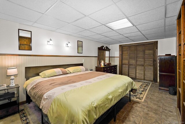 47 Little Bungee Hill Rd, Woodstock, CT 06282 - bedroom featuring a drop ceiling and a wainscoted wall