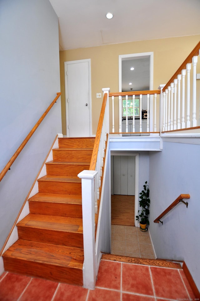 8 Pons Rd, Groton, CT 06355 - stairs with tile patterned floors and recessed lighting