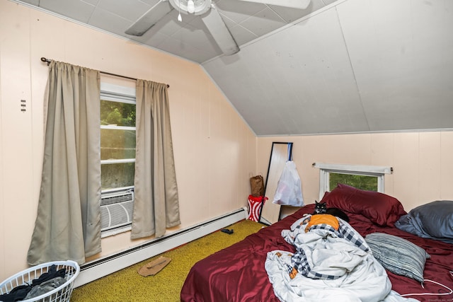 42 Goodwin St, Torrington, CT 06790 - bedroom with a baseboard heating unit, vaulted ceiling, and a ceiling fan