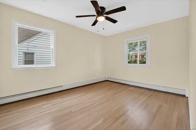 3481 Park Ave, Fairfield, CT 06825 - unfurnished room with wood finished floors, a baseboard radiator, and ceiling fan
