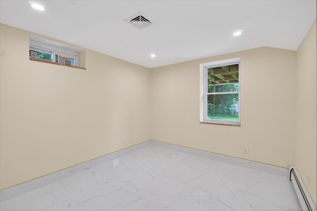 3481 Park Ave, Fairfield, CT 06825 - unfurnished room with a baseboard heating unit, recessed lighting, and light marble finish floors