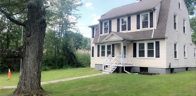 476 Park Ave, Bloomfield, CT 06002 - dutch colonial with a front yard, a shingled roof, and a chimney