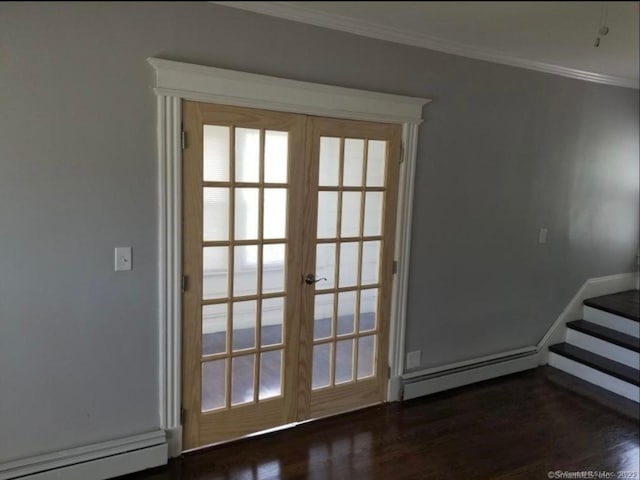 476 Park Ave, Bloomfield, CT 06002 - entryway with french doors, baseboard heating, ornamental molding, and wood finished floors