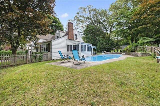 12 Deacon Hill Rd, Stamford, CT 06905 - view of swimming pool with a sunroom, a fenced backyard, and a patio area