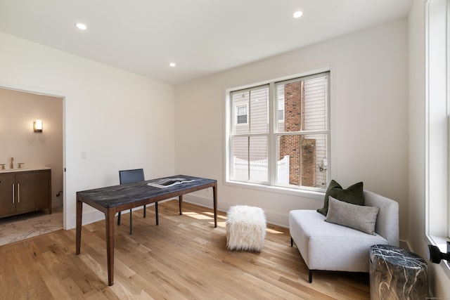 1846 Mill Plain Rd, Fairfield, CT 06824 - home office featuring light wood-type flooring and recessed lighting