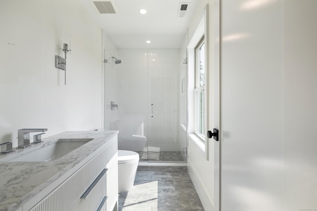 1846 Mill Plain Rd, Fairfield, CT 06824 - bathroom featuring a stall shower, vanity, and recessed lighting