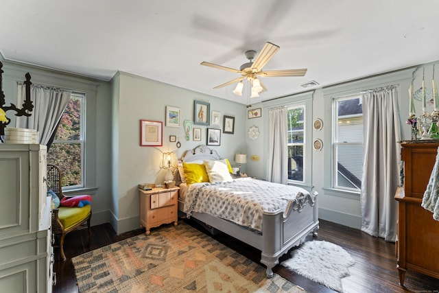 82 Main St, West Haven, CT 06516 - bedroom featuring dark wood-style floors, multiple windows, and ceiling fan