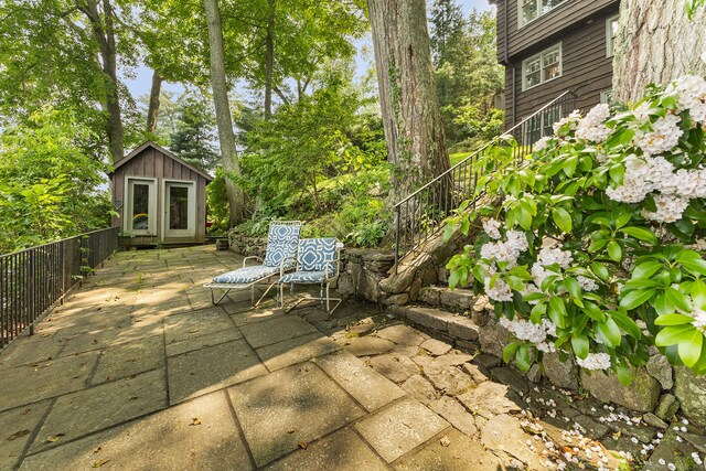 45 Lake Dr S, New Fairfield, CT 06812 - view of patio / terrace with stairway and an outdoor structure