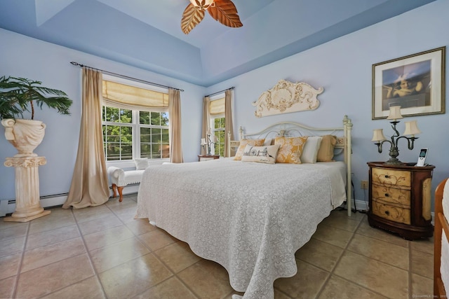 40 Pumpkin Ground Rd, Stratford, CT 06614 - bedroom with tile patterned floors, a ceiling fan, and a baseboard radiator