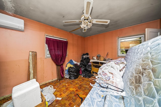 4 Traders Ct, Norwich, CT 06360 - bedroom featuring a wall unit AC, carpet floors, and a ceiling fan