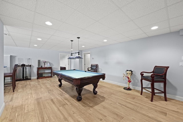 8 Amolia Farms Rd, Windsor, CT 06095 - recreation room featuring a paneled ceiling, light wood-style flooring, billiards table, and recessed lighting