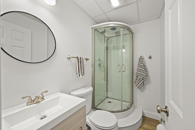 8 Amolia Farms Rd, Windsor, CT 06095 - full bath featuring a shower stall, a drop ceiling, vanity, and wood finished floors