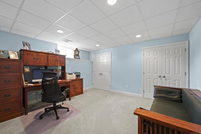 8 Amolia Farms Rd, Windsor, CT 06095 - home office featuring light carpet, a drop ceiling, and recessed lighting