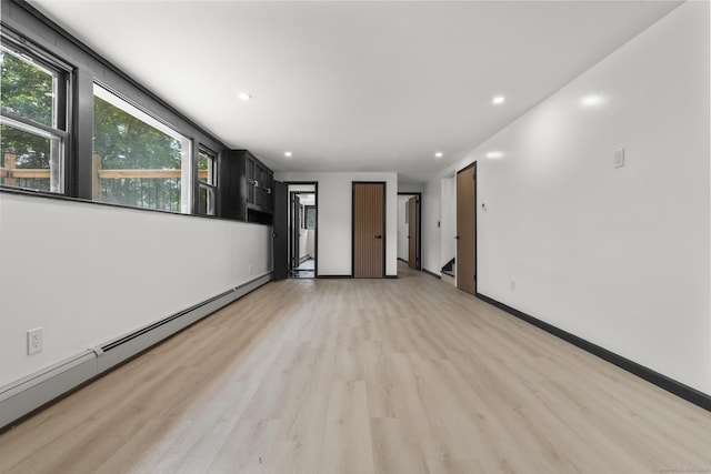 4 Hill Farm Rd, Bloomfield, CT 06002 - empty room with a baseboard radiator, light wood-style flooring, plenty of natural light, and recessed lighting