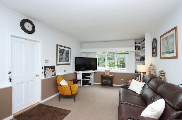 4 White Birch Dr, Guilford, CT 06437 - carpeted living room with crown molding and baseboards