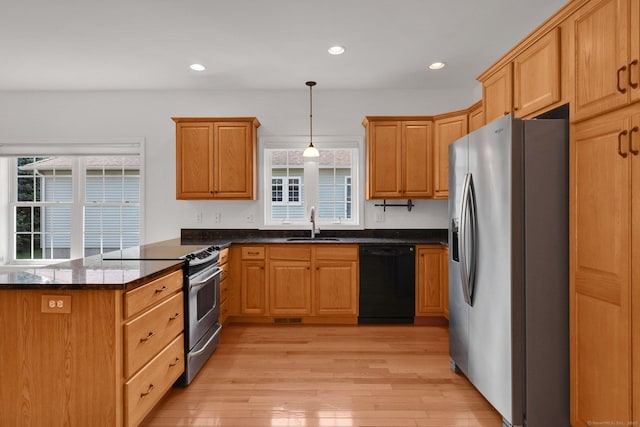 14 Ross Way Unit 14, Windsor Locks, CT 06096 - kitchen featuring stainless steel appliances, light wood-style flooring, a peninsula, recessed lighting, and pendant lighting