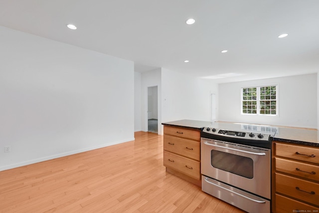 14 Ross Way Unit 14, Windsor Locks, CT 06096 - kitchen with stainless steel range with electric cooktop, dark countertops, light wood-style flooring, and recessed lighting