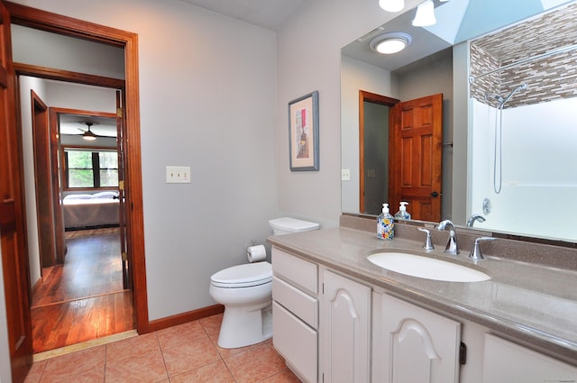 127 Weldon Ct, Goshen, CT 06756 - ensuite bathroom with vanity, tile patterned floors, and ceiling fan