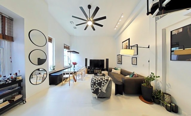 125 Washington St Apt 306, Norwalk, CT 06854 - living room featuring ceiling fan and recessed lighting