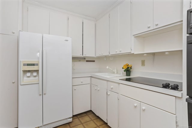 71 Strawberry Hill Ave Apt 1002, Stamford, CT 06902 - kitchen with white fridge with ice dispenser, black electric cooktop, and white cabinets