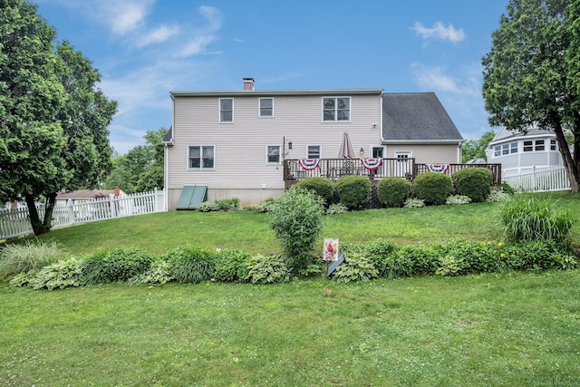 309 Russo Dr, Hamden, CT 06518 - back of house featuring a chimney and a deck