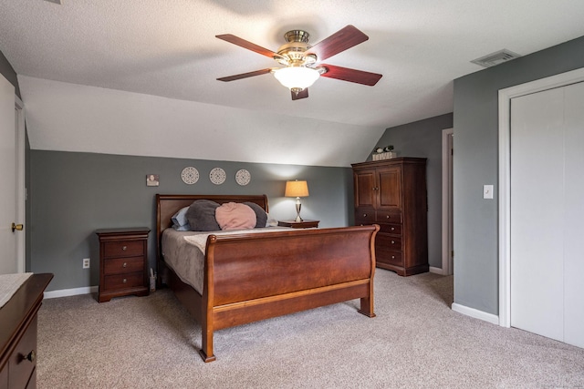 309 Russo Dr, Hamden, CT 06518 - bedroom featuring light colored carpet, lofted ceiling, and ceiling fan