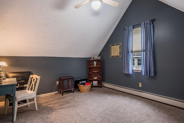 309 Russo Dr, Hamden, CT 06518 - carpeted office space featuring baseboard heating, vaulted ceiling, and a ceiling fan