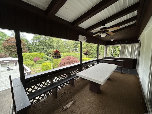 306 Divinity St, Bristol, CT 06010 - sunroom with ceiling fan and beamed ceiling