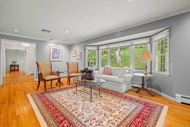 115 Remington Rd, Ridgefield, CT 06877 - living area featuring ornamental molding, plenty of natural light, a baseboard heating unit, and recessed lighting