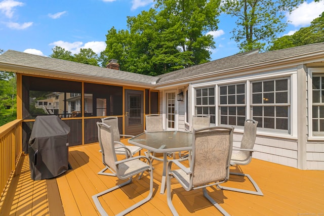 115 Remington Rd, Ridgefield, CT 06877 - wooden deck with outdoor dining space and a sunroom