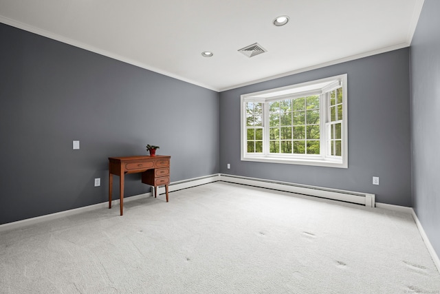 115 Remington Rd, Ridgefield, CT 06877 - carpeted spare room with ornamental molding, recessed lighting, and a baseboard radiator