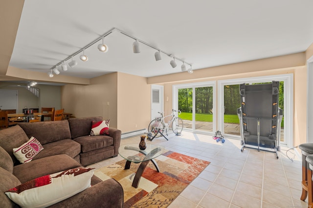115 Remington Rd, Ridgefield, CT 06877 - living area with track lighting, a baseboard heating unit, and light tile patterned flooring