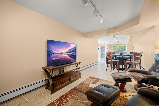 115 Remington Rd, Ridgefield, CT 06877 - living room featuring rail lighting, a baseboard heating unit, and light tile patterned floors