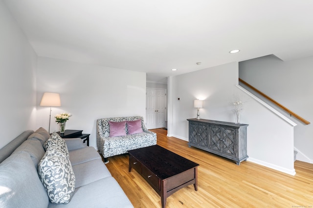 17 Glenwood Ave, Norwalk, CT 06854 - living room featuring stairs, wood finished floors, and recessed lighting