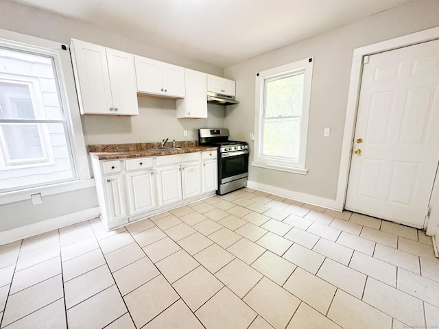 666 Orchard St, New Haven, CT 06511 - kitchen featuring gas range, under cabinet range hood, and white cabinets