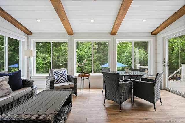 7 Forest View Dr, Newtown, CT 06482 - sunroom with healthy amount of natural light, beamed ceiling, and outdoor dining area