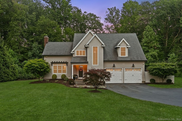 7 Forest View Dr, Newtown, CT 06482 - view of front facade featuring driveway, a shingled roof, a lawn, and a chimney