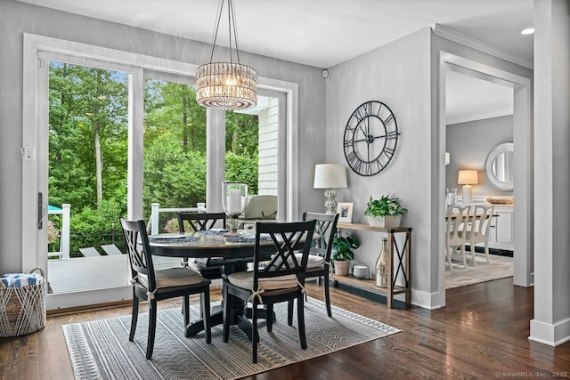 7 Forest View Dr, Newtown, CT 06482 - dining area with a chandelier, ornamental molding, and wood finished floors