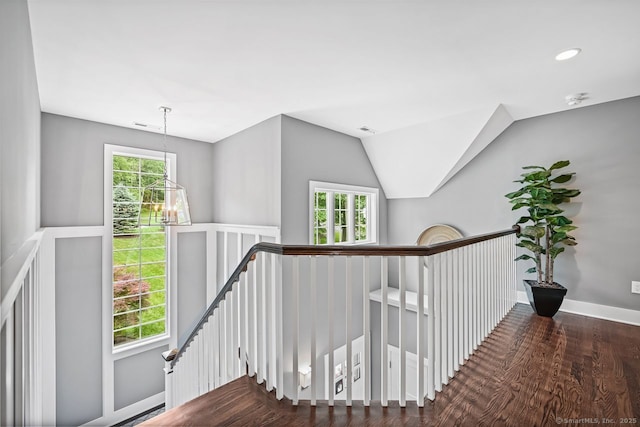 7 Forest View Dr, Newtown, CT 06482 - staircase with plenty of natural light, wood finished floors, recessed lighting, and lofted ceiling