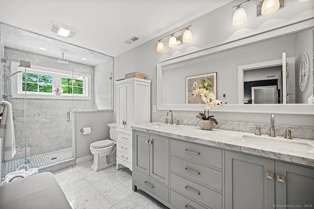 7 Forest View Dr, Newtown, CT 06482 - full bath with double vanity, marble finish floors, and a shower stall
