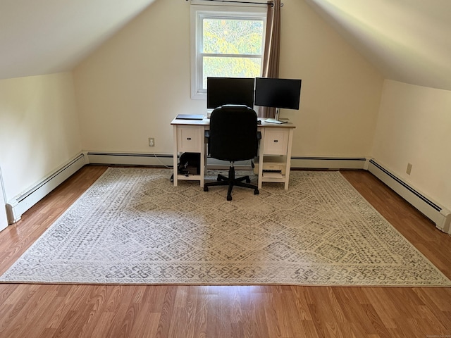 175 Luna Trail Ext, Southbury, CT 06488 - office space with vaulted ceiling, wood finished floors, and a baseboard radiator