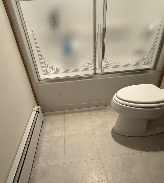 175 Luna Trail Ext, Southbury, CT 06488 - full bath with a baseboard radiator, a shower with shower door, and tile patterned floors