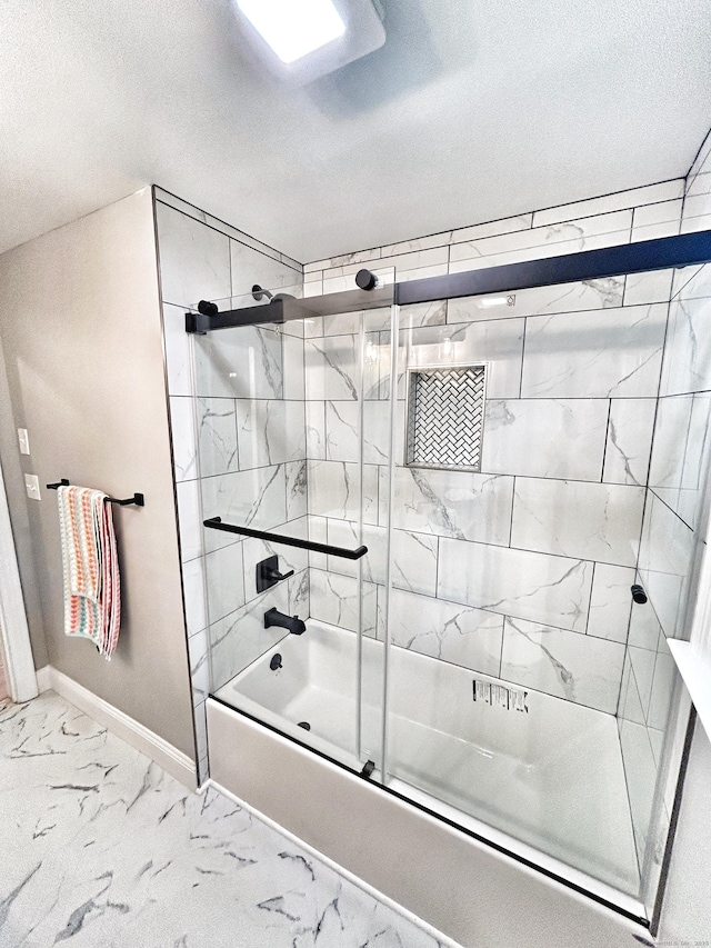 342 Middle Tpke E, Manchester, CT 06040 - full bathroom with shower / bath combination with glass door, marble look tile flooring, and a textured ceiling