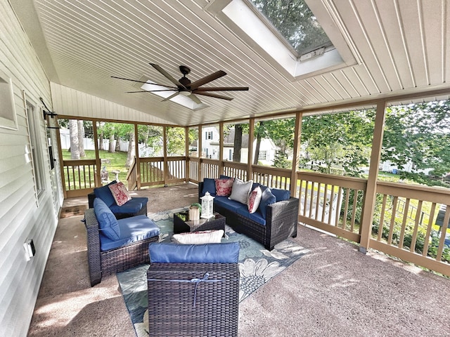 342 Middle Tpke E, Manchester, CT 06040 - sunroom with outdoor lounge area, a skylight, a ceiling fan, vaulted ceiling, and healthy amount of natural light